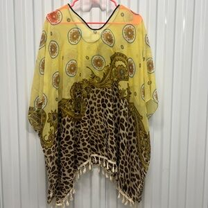 Yellow and Gold Oversized Tunic with Relaxed Fit - Also Great as Beach Coverup